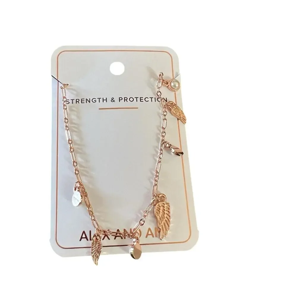 Alex + Ani Angel Wing + Pearl Delicate Necklace Rose Gold Finish 18" NEW - Picture 3 of 5